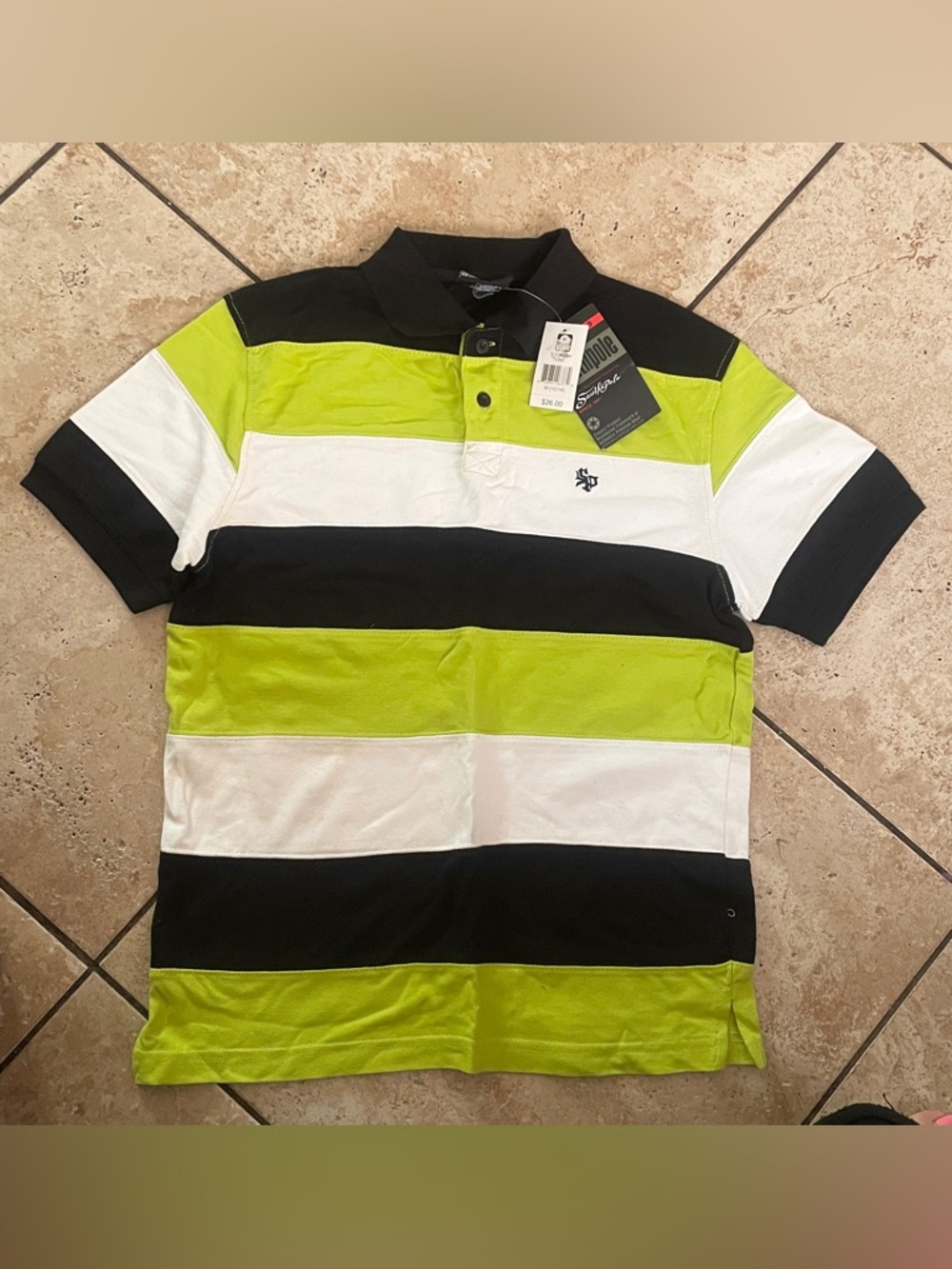 South Pole Boys' Short Sleeve Polo in Lime, Black & White